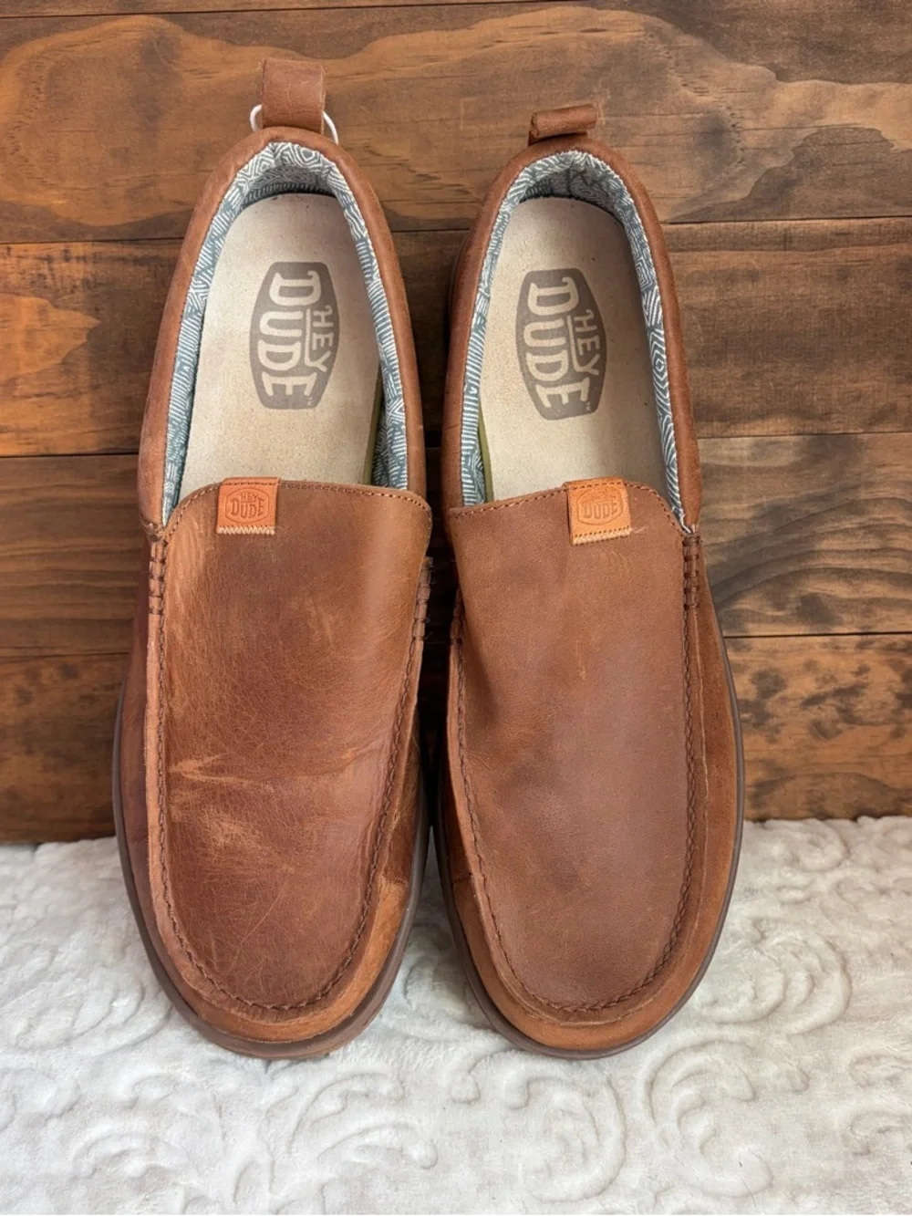 Hey Dude Wally Grip Moc Craft Leather Shoes Men Sz 15 Brown Slip On Comfort EUC - Picture 4 of 16